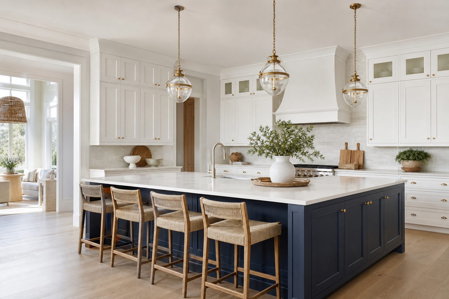 AI-generated concept image representing a new-construction kitchen with a large L-shaped island on Daniel Island